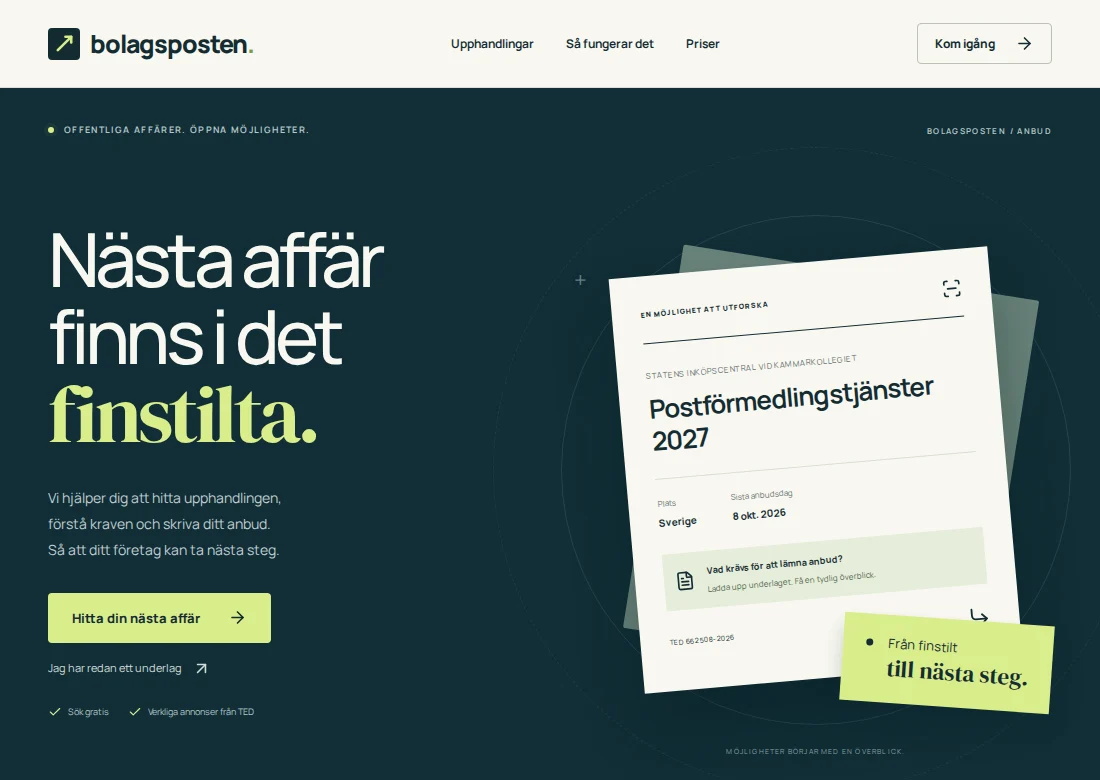 Bolagspostens tjänst för offentliga upphandlingar